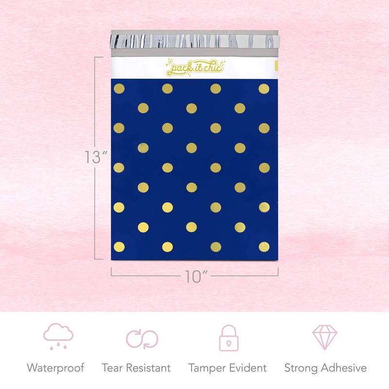 Pack It Chic - 10X13 (100 Pack) Navy Polka Dot - Thank You Poly Mailer Envelope Plastic Custom Mailing & Shipping Bags - Self Seal - Image 2